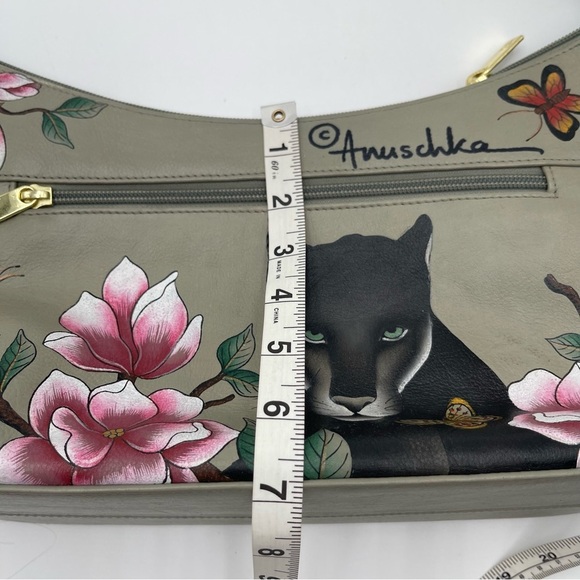 Anuschka Garden Panther Hand-Painted Leather Hobo Purse Dual Zip New - Picture 11 of 13